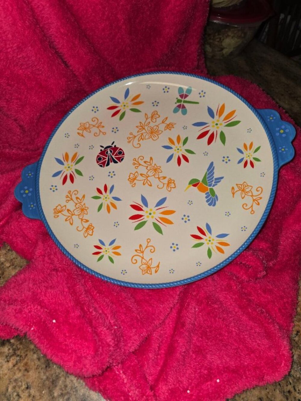 Temp-tations Seasonal Garden 14" Round Serving Platter w/Figural Handles NEW